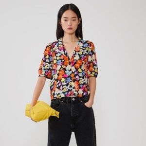 NWT ZARA Black Floral Top Sz L